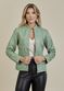 Jaqueta De Couro Pelica Patchwork Feminina Bicolor Verde Claro Michele
