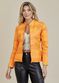 Jaqueta De Couro Pelica Patchwork Feminina Bicolor Laranja Michele