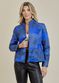 Jaqueta De Couro Pelica Patchwork Feminina Bicolor Azul Petróleo Michele