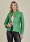 Jaqueta De Couro Pelica Patchwork Feminina Bicolor Verde Bandeira Michele