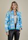 Jaqueta De Couro Pelica Patchwork Feminina Bicolor Metal Azul Michele