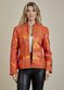Jaqueta De Couro Pelica Patchwork Feminina Bicolor Metal Coral Michele