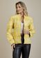 Jaqueta De Couro Pelica Patchwork Feminina Bicolor Amarelo Michele
