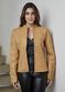 Jaqueta De Couro Pelica Patchwork Feminina Mostarda Bia