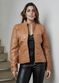 Jaqueta De Couro Pelica Patchwork Feminina Caramelo Bia