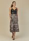 Saia De Couro Pelica Patchwork Feminina Bicolor Chumbo