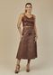 Saia De Couro Pelica Patchwork Feminina Bicolor Chocolate