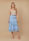 Saia De Couro Pelica Patchwork Feminina Bicolor Azul