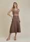 Saia De Couro Pelica Patchwork Feminina Tabaco