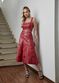 Saia De Couro Pelica Patchwork Feminina Bicolor Vermelho