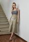 Saia De Couro Pelica Patchwork Feminina Bicolor Abacate