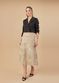 Saia De Couro Pelica Patchwork Feminina Bicolor Estonado Creme