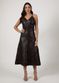 Vestido de Couro Pelica Patchwork Marrom