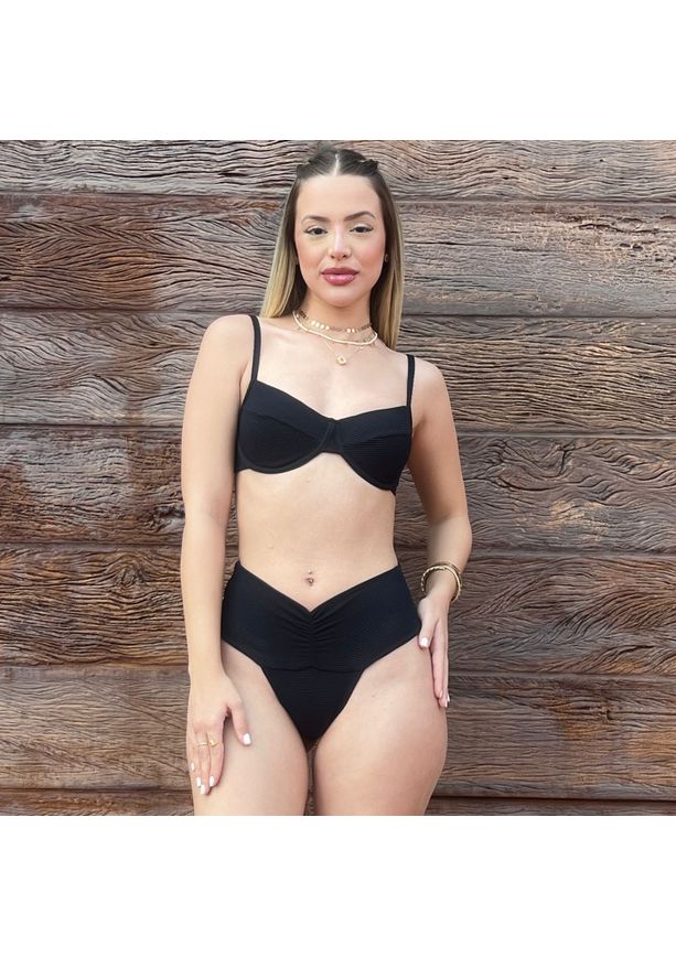 Conjunto Biquíni Lipo Fran Retrô Texturizado Preto... - ELLA MODA PRAIA 