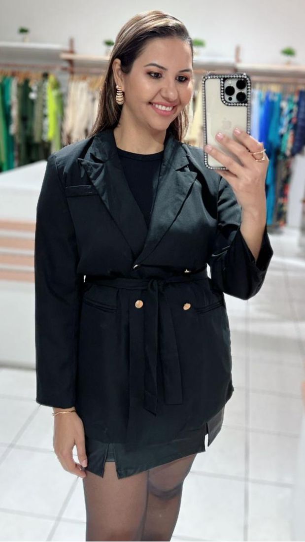 Blazer alfaiataria oversized c/bolsos e cinto Ref:3193