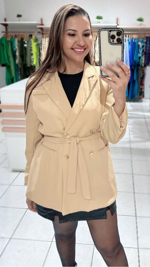 Blazer alfaiataria oversized c/bolsos e cinto Ref:3193
