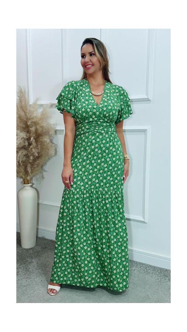 Vestido Estela manga dupla babados Ref:3429