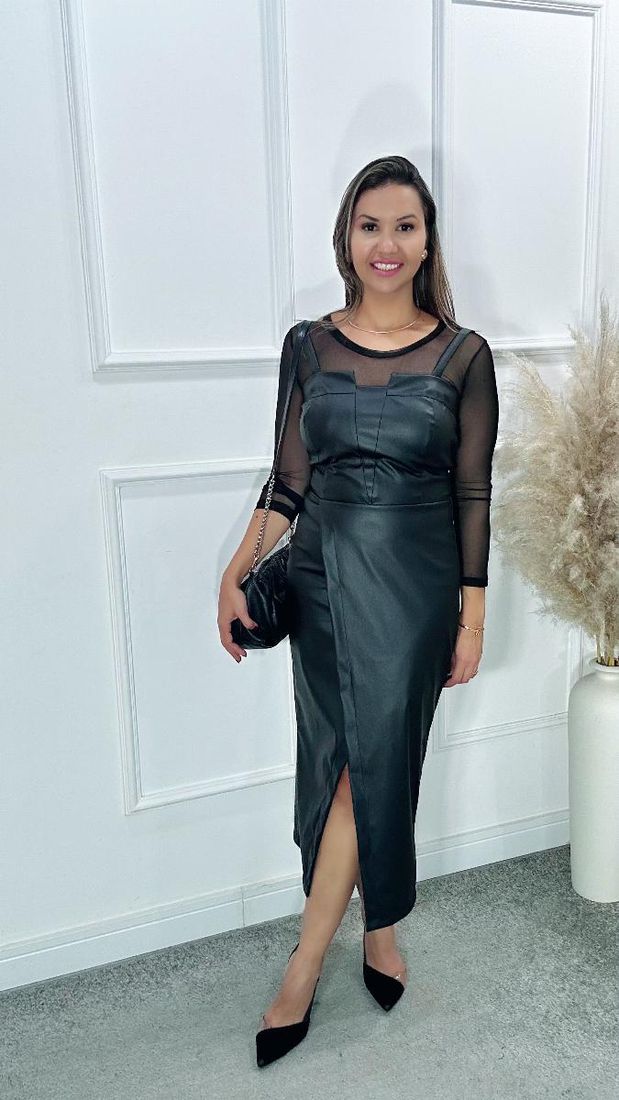 VESTIDO MIDI FEM FLORIE COURO NICOLY REF:1