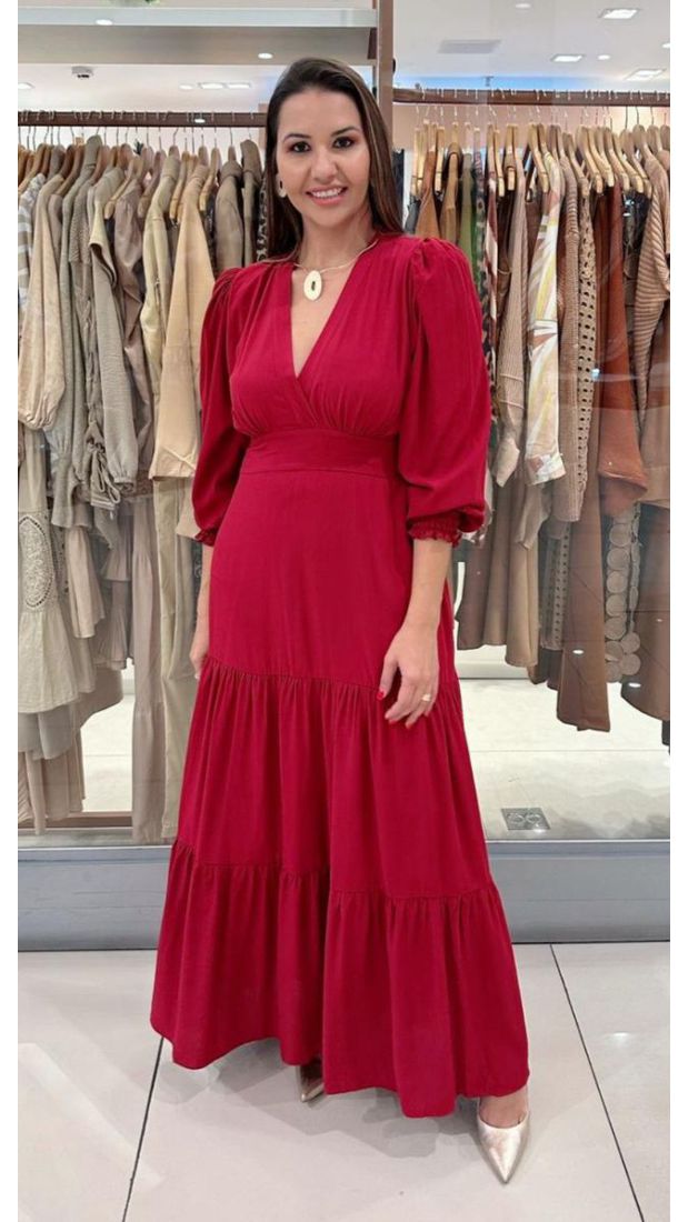 Vestido Longo de Manga Longa Princesa Marsala