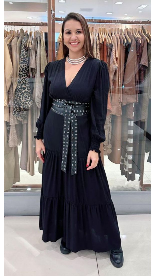 Vestido Longo de Manga Longa Princesa Preto