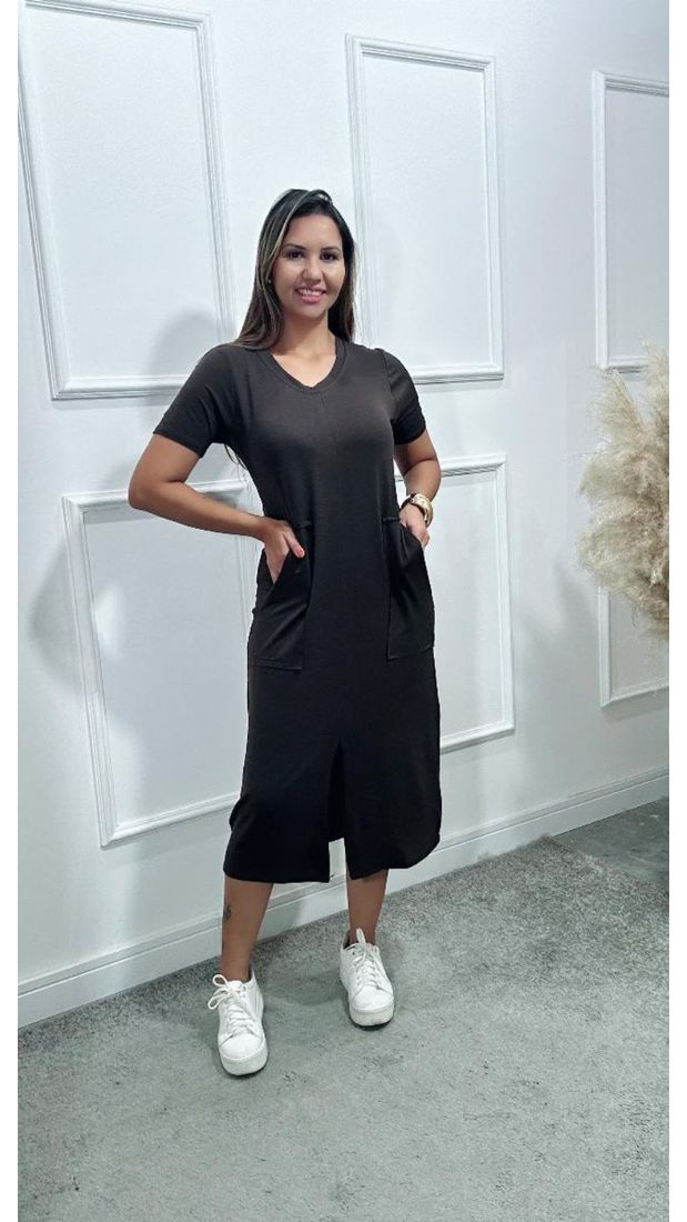 Vestido Laura Midi Moletinho Marrom