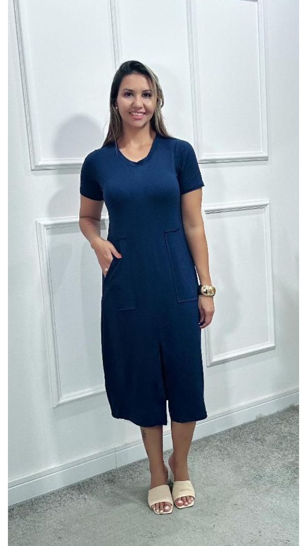 Vestido Laura Midi Moletinho Azul Marinho