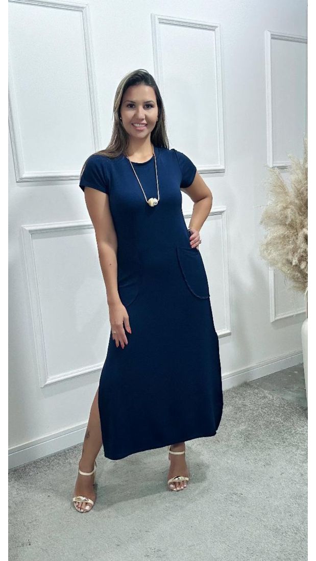 Vestido Longuete Ariede Azul Marinho