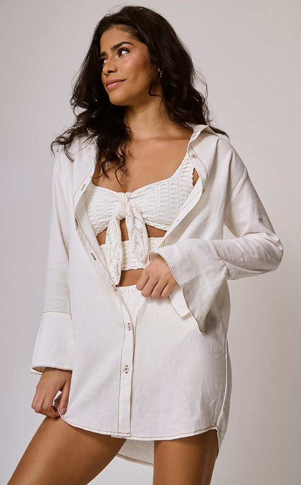 Chemise Eliana Pesponto Ocre Off White - LEFAH