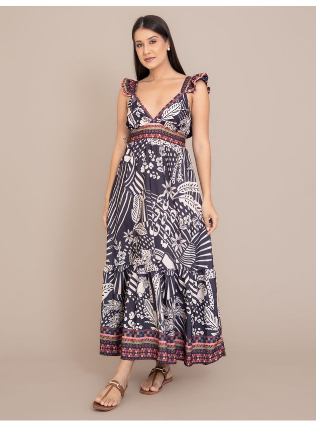 Vestido Longo Camila Estampado Preto