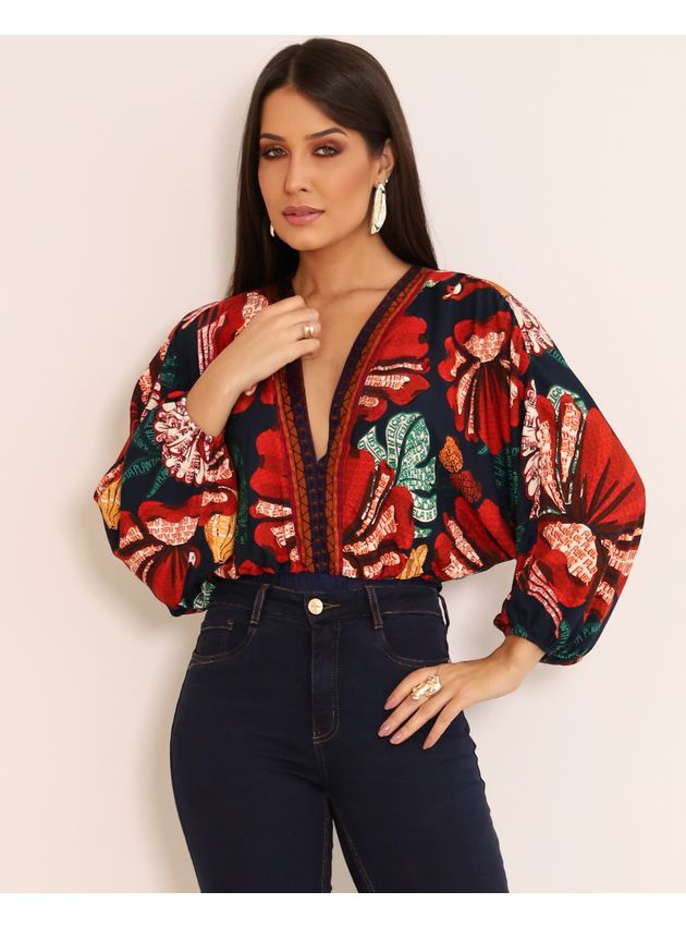 Body Selena Vermelho Estampado Exclusivo Meimi 