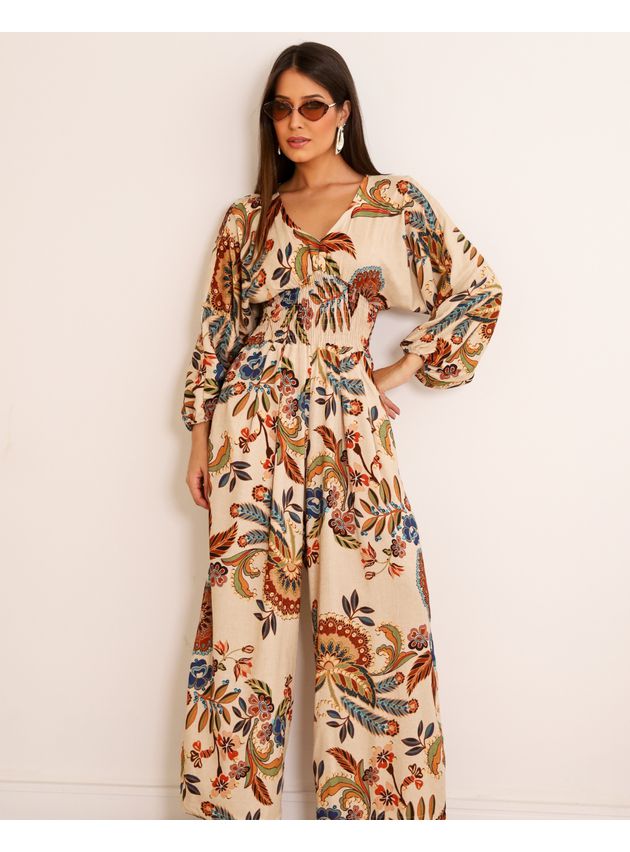 Macacão Milena Nude Estampado Exclusivo MeiMi