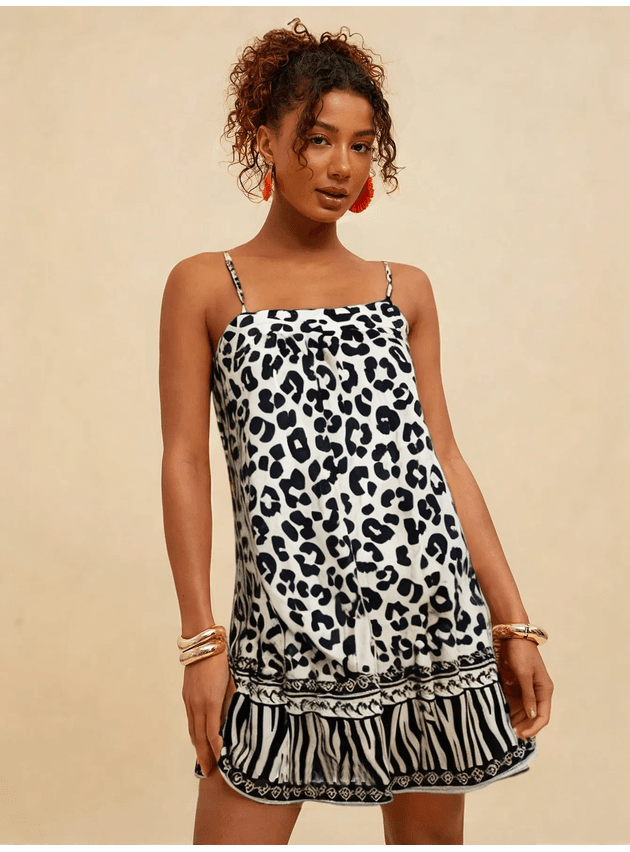 Vestido Curto Jackeline Estampa Animal Print - Preto