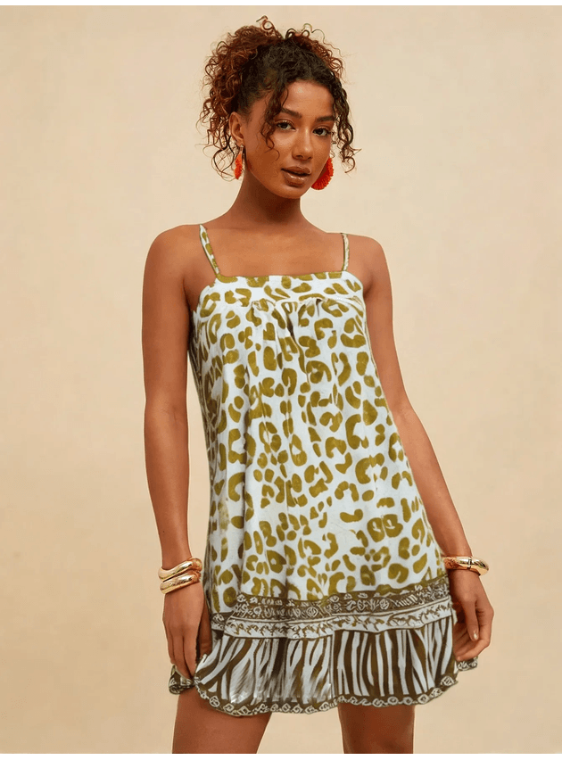 Vestido Curto Jackeline Estampa Animal Print - Amarelo