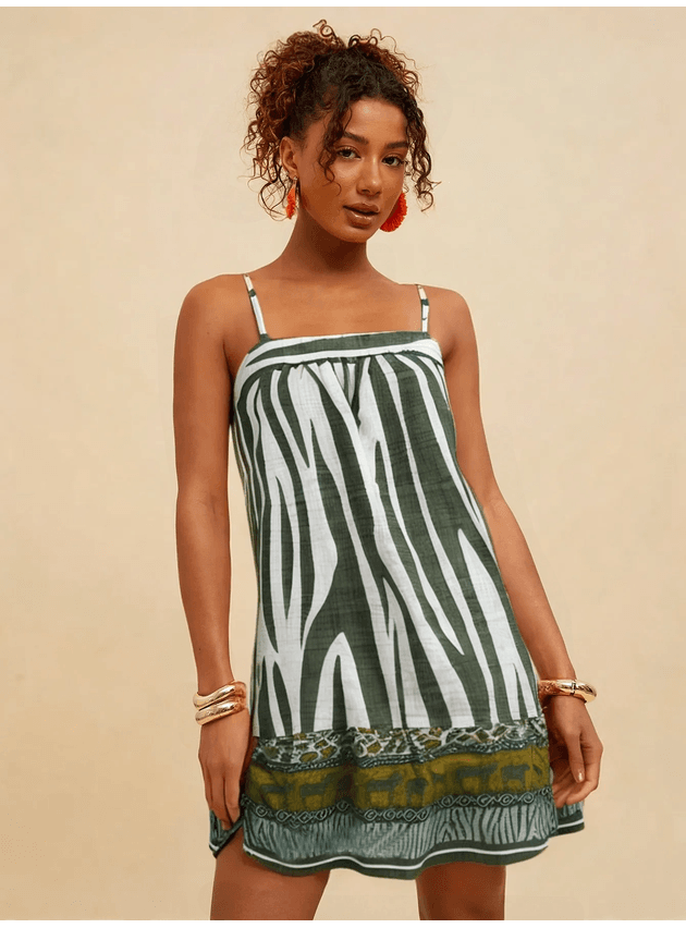 Vestido Curto Nicoly Estampa Animal Print - Verde Escuro