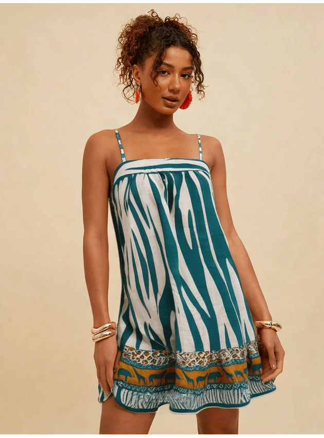 Vestido Nicoly Curto Reto Estampado - Verde Claro