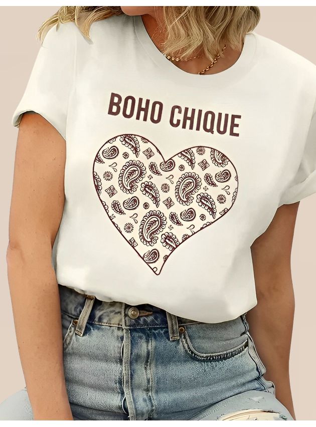 Tshirt Coração Estampada Boho