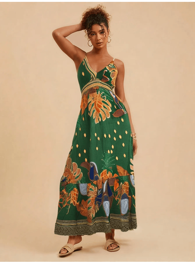 Vestido Longo Clarice Estampa Florida - Verde