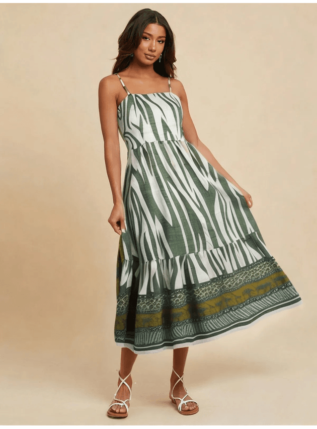 Vestido Médio Mari Estampa Animal Print - Verde