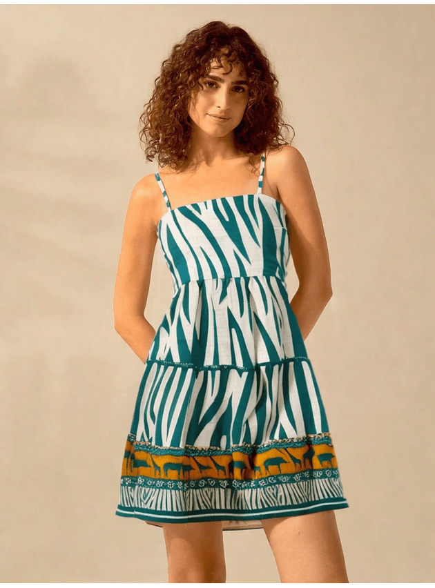 Vestido Curto Paola Estampa Animal Print - Verde Claro