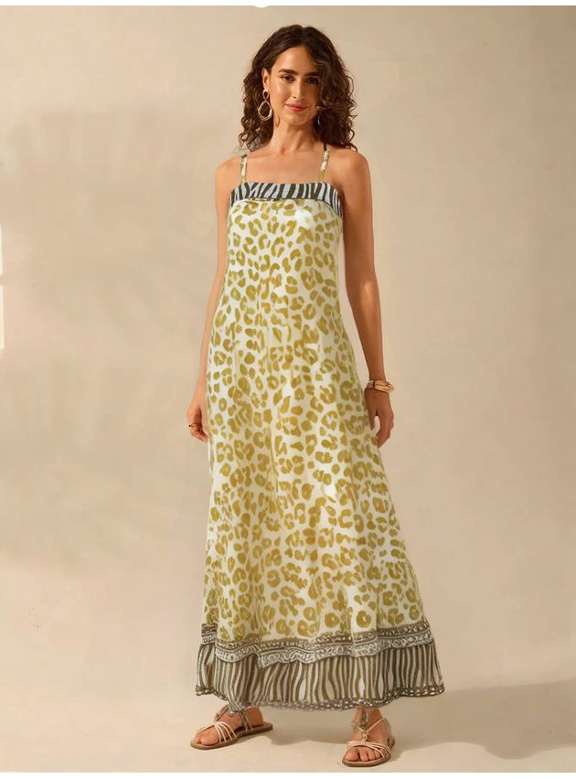 Vestido Longo Raquel Estampa Animal Print - Amarelo