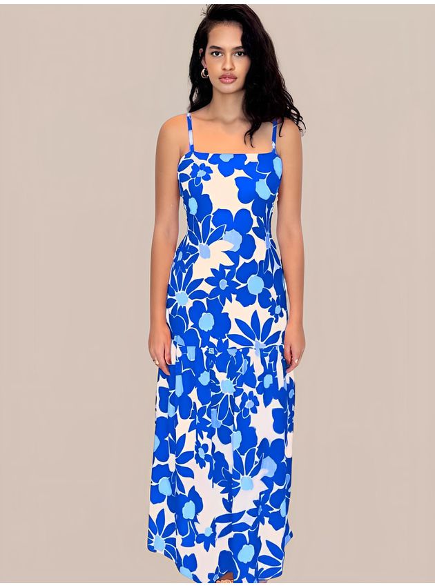 Vestido Tati Longo Floral de Alcinha - Azul