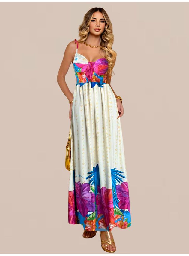 Vestido Stela Longo Amarração Estampado - Arara