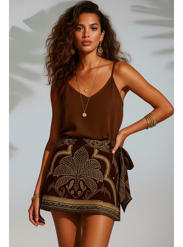 Shorts Saia Boho - Marrom