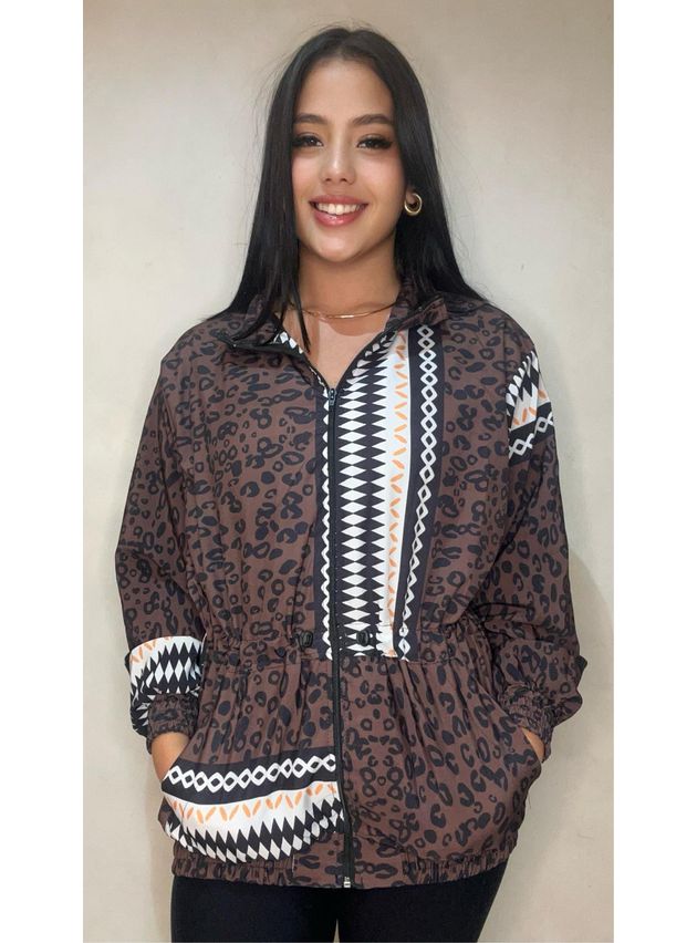 Jaqueta Parka Estampa Animal Print- Marrom