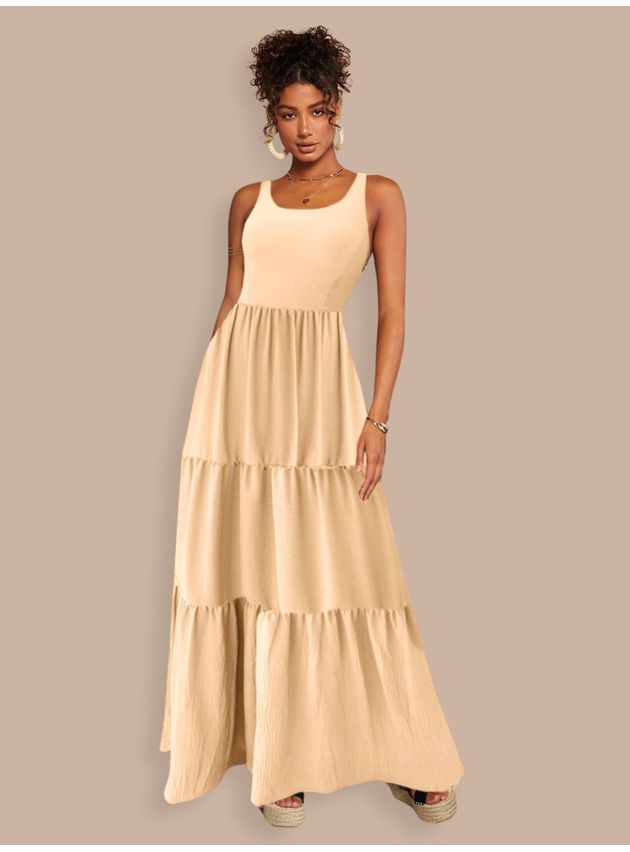 Vestido Longo Com Bojo - Bege