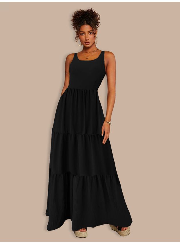 Vestido Longo Com Bojo - Preto