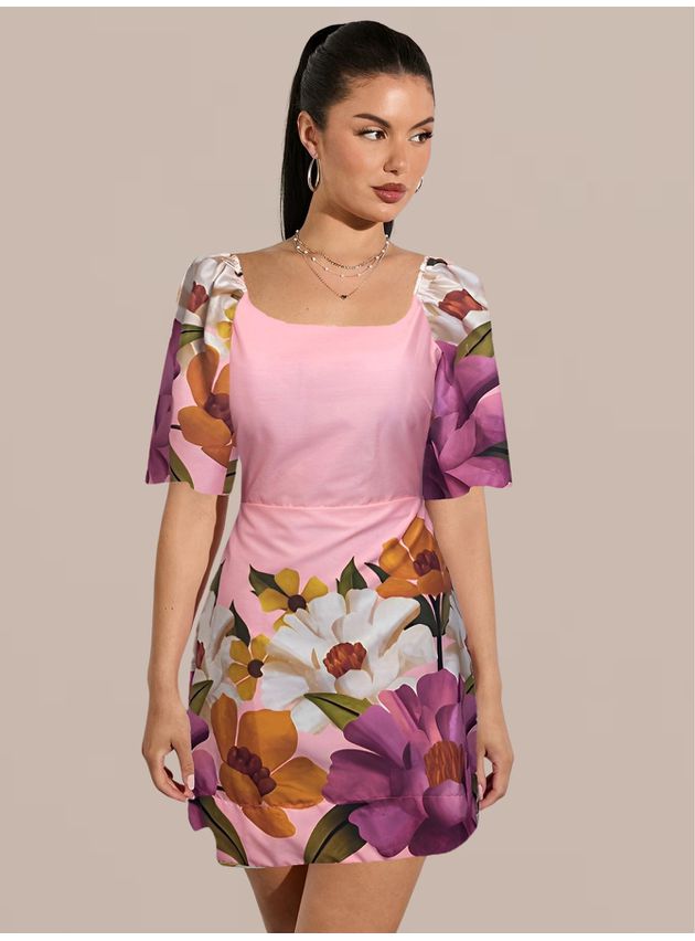 Vestido Amanda Curtinho Tubinho Floral Rosa 