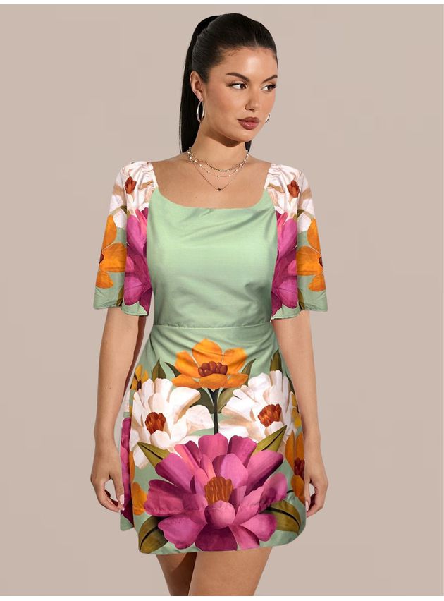 Vestido Amanda Curtinho Tubinho Floral Verde