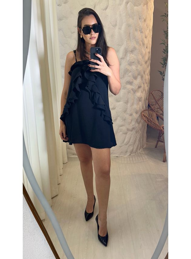 Vestido Curto Vivi Franja Alcinha Fina - Preto 