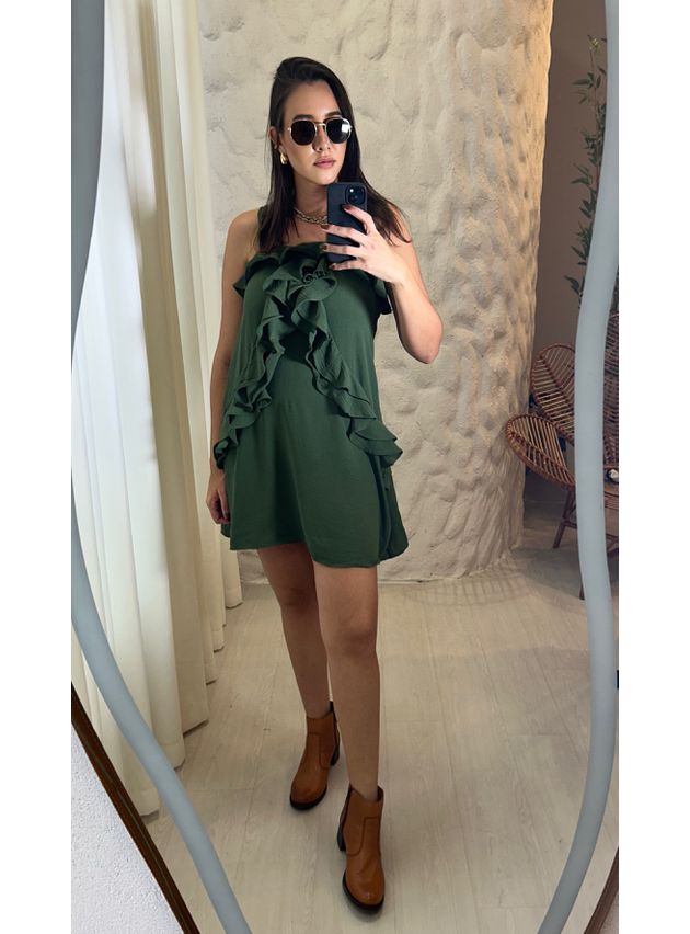 Vestido Curto Vivi Franja Alcinha Fina - Verde